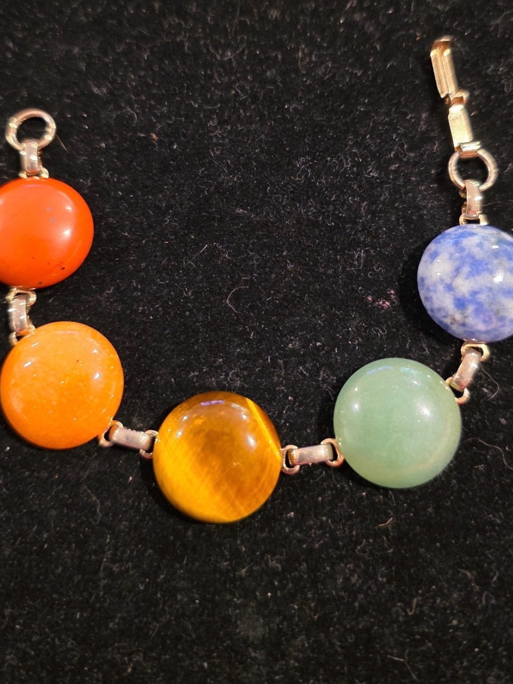 Chakra bracelet with real gemstones and vintage foldover clasp